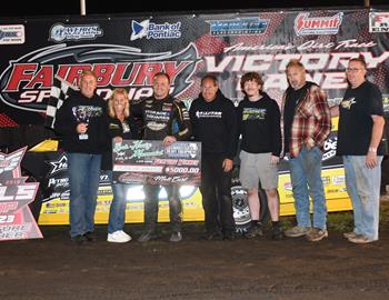 $5,000 richer was Frank Heckenast Jr. after surging to the Fairbury (Ill.) Speedway triumph on Saturday, July 8. (Rocky Ragusa image)