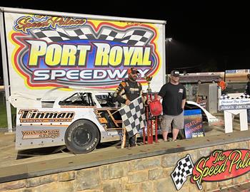 Dillan Stake wins the Ron Zimmerman Tribute at Port Royal Speedway on August 23