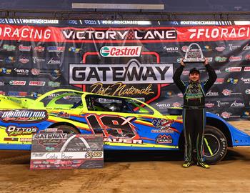 Cody Bauer in Victory Lane at the 2022 Castrol Gateway Dirt Nationals at The Dome at Americas Center (Josh James Artwork image)