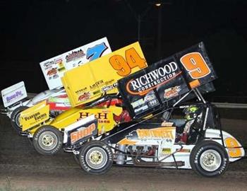 Three-wide at State Fair Speedway