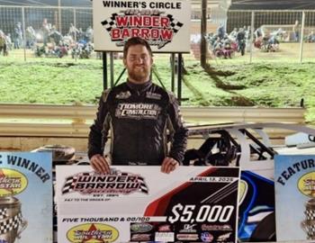 Dillon Tidmore wins at Winder-Barrow Speedway on April 12.