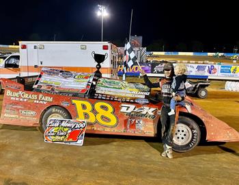 Tyler Bare pocketed $10,000 for his Saturday night win in the Steel Block Bandit Late Model Series Cash Money 100 at Fayetteville (N.C.) Motor Speedway. *(JBHotShots.com image)*