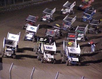 Three wide salute at Delta Bowl Speedway