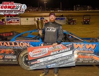 Tyler Stevens claimed the biggest win of his career on Saturday night. The Super Late Model rookie raced to the $10,000 victory in the COMP Cams Super Dirt Series Super Late Model finale of the third annual Ronny Adams Memorial.