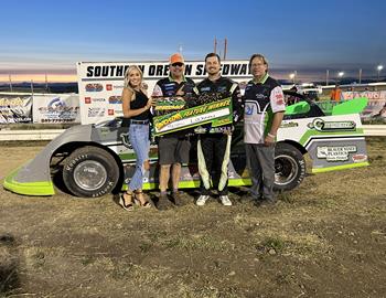 Preston Luckman set Fast Time, won his Heat Race and the Feature Event for a clean sweep of Night 1 of the Sport Mod Smackdown Night at Southern Oregon Speedway on May 30.