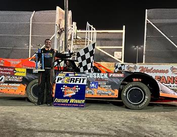 Travis Stemler raced to the Super Late Model feature winner at Attica (Ohio) Raceway Park on Friday, March 29 with his Anklam Racing No. 4 Pro Power Racing Engien Super Late Model.