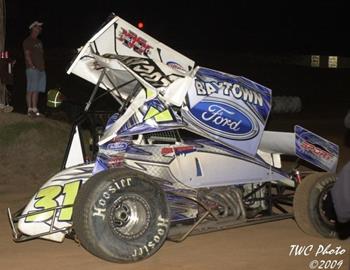 Brandon Berrymans damaged mount after a white-flag lap crash