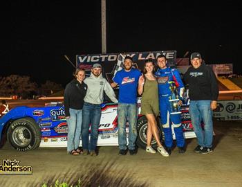 Tyler Peterson makes it a 3-peat weekend with wins at I-94 emr, Ogilvie & Casino Speedway (pictured after his win at I-94 on May 18.)