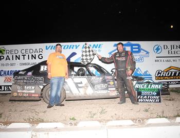 Nick Koehler who won the Wissota Auto Racing Midwest Modified win at Rice Lake Speedway on August 17