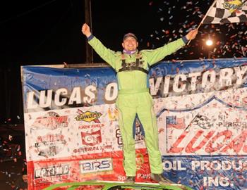 Tyler Erb earned a $15,000 payday on Saturday night for his Lucas Oil Late Model Dirt Series win at Hagerstown (Md.) Speedway. (Howie Balis image)
