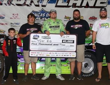 Tyler Erb wins the Hawkeye Land 40 during the Lucas Oil Dirt Late Models event at Cedar County Raceway on September 12