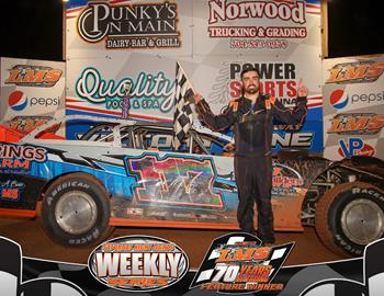 Justin Fite lands in Victory Lane after piloting his Rocket Chassis to the win at Lancaster Motor speedway on May 25.