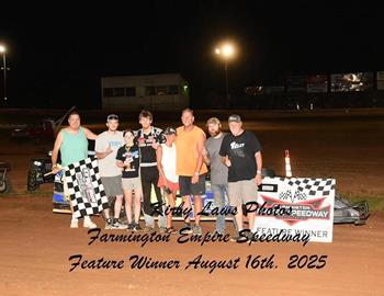Zach Whaley drove the Jones & Vision No. 12 Modified to victory at Farmington Empire Speedway on Saturday, August 16.