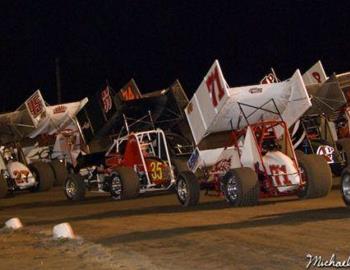 Three-wide salute as the ASCS Rocky Mountain Region makes its first stop at I-76 Speedway