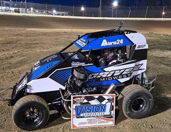 Harrison Robards picks up a Non-Wing Micro heat race win at Coles County Speedway (Mattoon, IL) on April 12, 2025.