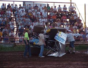 Charlie Browns night ended early after a heat race flip