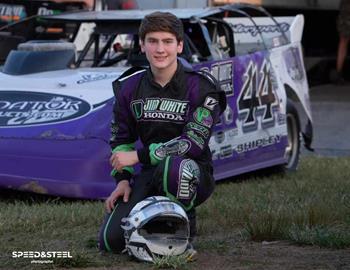 Colin Shipley with his No. 44S Late Model in 2023. (Alan Arseneault - Speed & Steel Photographic)