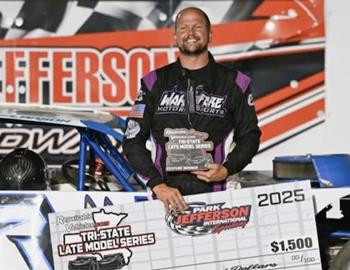 In only his fourth start of his rookie season, Jeffrey Larson captured his first Late Model victory in the Repairable Vehicles.com Tri-State Series event at Park Jefferson Speedway on Friday, June 27.