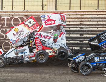 Brian Brown gets upsdie down while Bill Balog (17B) and Corey Day try to avoid