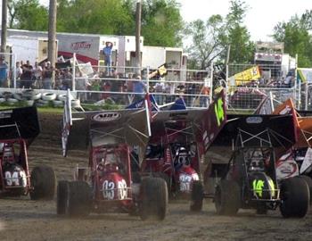 Into turn one in heat race action