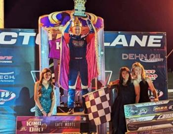 Tyler Peterson collected his second win of the weekend on Saturday, June 1 with a $2,092 victory at I-94 EMR Speedway in Dirt Kings Late Model Series action. (Mason Eisenzimmer image)