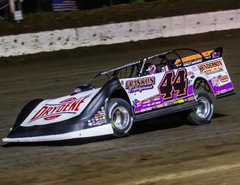 Chris Madden rumbled to his 13th win of the season on Thursday night with a $12,000 Dirt Track Bank Go 50 win with the Lucas Oil Late Model Dirt Series at Nebraska’s I-80 Speedway. (Heath Lawson image)