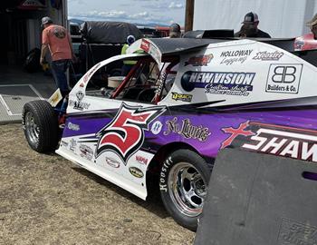 Jeff Taylors No. 5 Modified in the pits during the opening night of IMCA Wild West Speedweek at Southern Oregon Speedway on June 17, 2023.