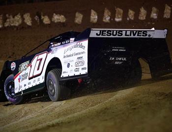 Joseph Joiner in action at Bubba Raceway Park during Speedweeks with the Lucas Oil Late Model Dirt Series. *(Josh James Artwork image)