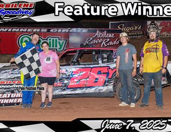 Robert Yearian claimed the IMCA Stock Car win at Abilene Speedway on June 7.