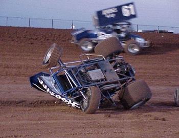 Foster Landon came back to finish fifth in the feature after this heat race flip