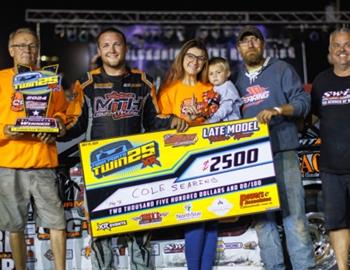 Cole Searing wins at Gondik Law Speedway on July 19 with the WISSOTA Challenge Series during the Twin Ports Twin 25s (winning 2nd feature)