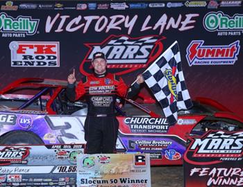 Bobby Pierce wins the Slocum 50 finale at 34 Raceway on April 19.