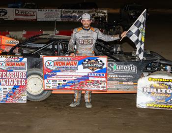 Josh Rice stayed perfect in 2023 Valvoline Iron-Man Late Model Series action with a $5,000 triumph at Hilltop Speedway (Millersburg, Ohio) on Friday, July 7. (Tyler Carr image)