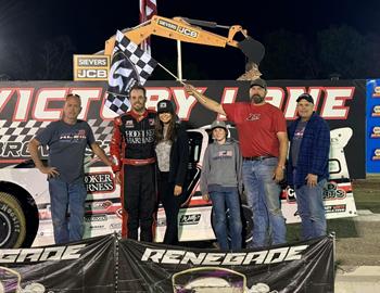 Daryn Klein poses with his team after a win at the Brownstown Bullring on May 4.