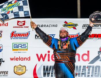 Ryan Gustin scored his first-career Lucas Oil Late Model Dirt Series (LOLMDS) victory on Thursday, Feb. 8 at East Bay Raceway Park (Gibsonton, Fla.). The win was worth $7,000. (Heath Lawson image)