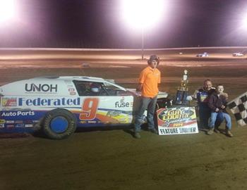 Ken Schrader won the Modified feature at Clay County Speedway on April 19.