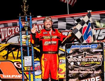 Devin Gilpin wins the Hall of Fame Classic at Brownstown Speedway on August 3