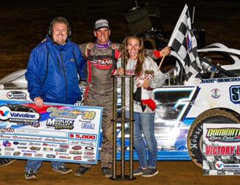 Freddie Carpenter registered the $5,000 Valvoline American Late Model Iron-Man Series victory at Mudlick Raceway on Friday, Oct. 4. (Tyler Carr image)