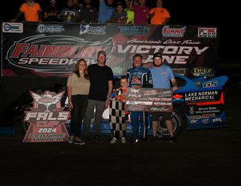 Mike Spatola won the $2,500 top prize in the FALS Cup event at Fairbury (Ill.) Speedway on Aug. 17