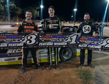 Kye Blight had a clean sweep of the Easter Grand Prix at Albany Speedway in Western Australia, shown here after winning the final nights feature event on April 19.
