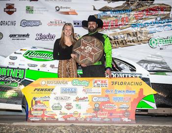 Dereck Ramirez won the Mesilla Valley Transportation / Border Tire Modifieds presented by Rancho Milagro feature on Sunday, Jan. 8, 2023.