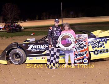 Ryan Zook smiles after his win at Clinton County Speedway on May 3 during the Lenny Stroud Memorial.