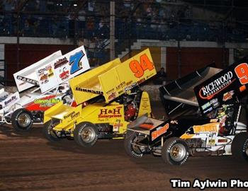 The three-wide salute at Oklahoma Citys State Fair Speedway