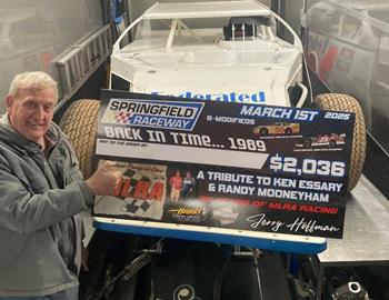 Ken Schrader raced to the $2,036 victory at Springfield Raceway on March 1.