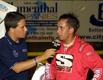 Darren Stewart interviewed in victory lane