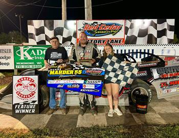 AJ Diemel wins at Red Cedar Speedway on July 12 with the WISSOTA Late Models during the Duane Mahder Memorial