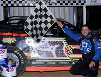 Chase Cooper raced to the Crate Racin USA Late Model win at Hattiesburg (Miss.) Speedway on Friday, June 30. It was his seventh win of the year.