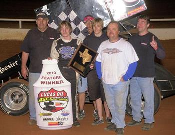 Matt Covington and crew in Lucas Oil ASCS National victory lane at Lone Star Speedway