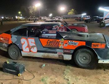 Jeramey Bradley wins the IMCA Stock Car feature at Abilene Speedway on March 29