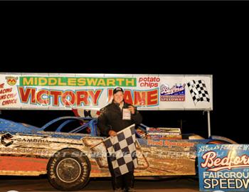 Clinton A Hersh wins in his Late Model Sportsman at Bedford Speedway on June 7.